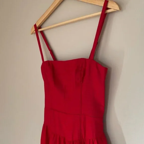 NEW Reformation Katarin Linen Midi Dress Lipstick Red Lace Detail | size 6 - Picture 8 of 15